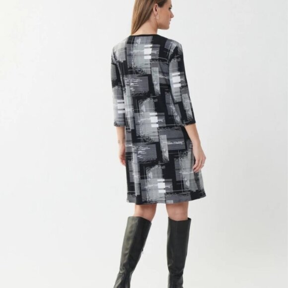 Joseph Ribkoff Black Abstract Shift Dress Scoop Neck 3/4 Sleeves Size 2 New - Picture 2 of 11